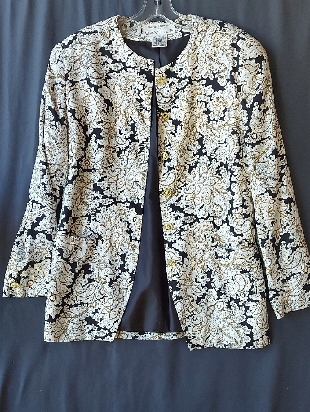 Rena Rowan for Saville Printed Jacket - Gray and Cream with Mustard Accents